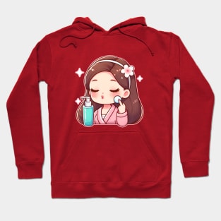 Girl applying skincare cute kawaii Hoodie